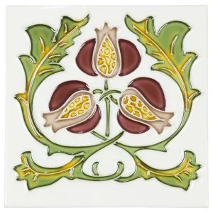 Floral 15.2 x 15.2cm Tile, Yellow Burgundy on White by null, a Encaustic Tiles for sale on Style Sourcebook