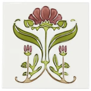 Floral 15.2 x 15.2cmTile, White &amp; Burgundy by null, a Encaustic Tiles for sale on Style Sourcebook