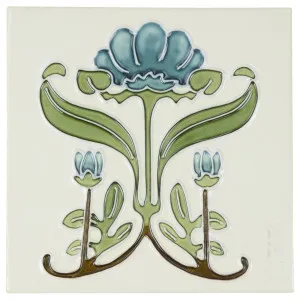 Floral 15.2 x 15.2cm Tile, Blue On White by null, a Encaustic Tiles for sale on Style Sourcebook