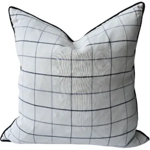 Penelope Linen Cotton Cushion 55cm Square - White with Grid pattern in Grey | Black by null, a Cushions, Decorative Pillows for sale on Style Sourcebook