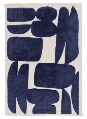 Simora Blue Abstract Washable Wool Rug by Miss Amara, a Shag Rugs for sale on Style Sourcebook