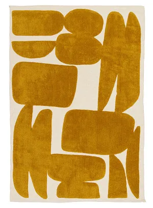 Zulema Mustard Abstract Washable Wool Rug by Miss Amara, a Shag Rugs for sale on Style Sourcebook