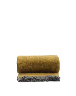 Nidur blanket in a mustard and grey wool blend, 130 x 170 cm by null, a Throws for sale on Style Sourcebook