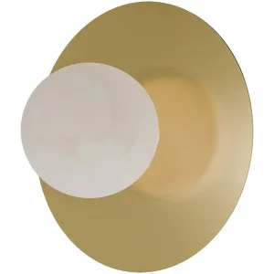 Calibo Crest Alabaster Glass 140mm Orb Wall Light Round Plate 300mm Brass by Calibo, a Outdoor Lighting for sale on Style Sourcebook