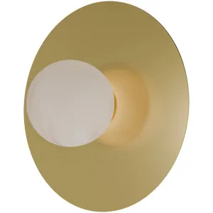 Calibo Crest Alabaster Glass 120mm Orb Wall Light Round Plate 300mm Brass by Calibo, a Outdoor Lighting for sale on Style Sourcebook