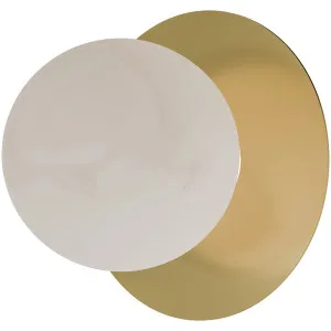 Calibo Crest Alabaster Glass 140mm Orb Wall Light Round Plate 200mm Brass by Calibo, a Outdoor Lighting for sale on Style Sourcebook