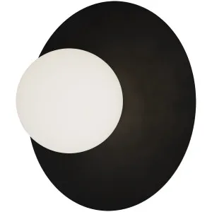 Calibo Crest Opal Glass 140mm Orb Wall Light Round Plate 300mm Black by Calibo, a Outdoor Lighting for sale on Style Sourcebook