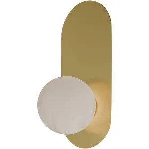 Calibo Crest Alabaster Glass 120mm Orb Wall Light Oval Plate 320mm Brass by Calibo, a Outdoor Lighting for sale on Style Sourcebook