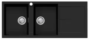 Double Bowl Topmount Sink With Right Drainer | Made From Granite/Acrylic In Matte Black By Oliveri by Oliveri, a Kitchen Sinks for sale on Style Sourcebook