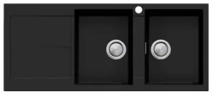 Double Bowl Topmount Sink With Left Drainer | Made From Granite/Acrylic In Matte Black By Oliveri by Oliveri, a Kitchen Sinks for sale on Style Sourcebook