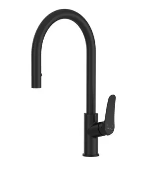 Pull-Out Gooseneck Spray Mixer | Made From Brass In Matte Black By Oliveri by Oliveri, a Kitchen Taps & Mixers for sale on Style Sourcebook