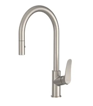 Pull-Out Gooseneck Spray Mixer | Made From Brass In Brushed Nickel By Oliveri by Oliveri, a Kitchen Taps & Mixers for sale on Style Sourcebook