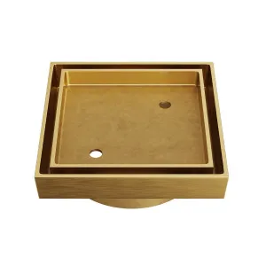 LIDO Square Tile Grate 125mm with DN100 Outlet Brushed Brass by Highgrove Bathrooms, a Traps & Wastes for sale on Style Sourcebook