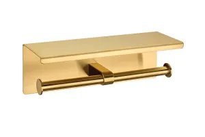 SPIN Double Toilet Roll Holder with Shelf Brushed Brass by Highgrove Bathrooms, a Shelves & Hooks for sale on Style Sourcebook