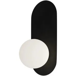 Calibo Crest Opal Glass 120mm Orb Wall Light Oval Plate 320mm Black by Calibo, a Outdoor Lighting for sale on Style Sourcebook