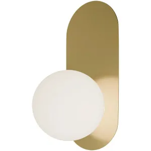 Calibo Crest Opal Glass 140mm Orb Wall Light Oval Plate 320mm Brass by Calibo, a Outdoor Lighting for sale on Style Sourcebook