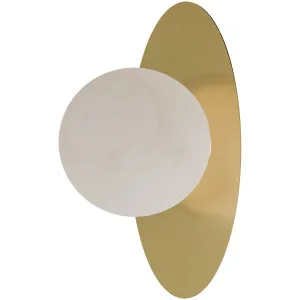 Calibo Crest Alabaster Glass 140mm Orb Wall Light Oval Plate 300mm Brass by Calibo, a Outdoor Lighting for sale on Style Sourcebook