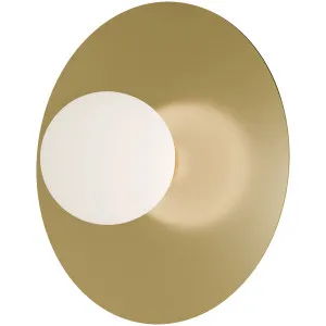 Calibo Crest Opal Glass 120mm Orb Wall Light Round Plate 300mm Brass by Calibo, a Outdoor Lighting for sale on Style Sourcebook