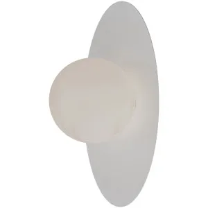 Calibo Crest Alabaster Glass 120mm Orb Wall Light Oval Plate 300mm White by Calibo, a Outdoor Lighting for sale on Style Sourcebook