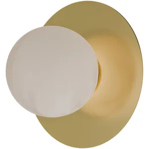 Calibo Crest Alabaster Glass 120mm Orb Wall Light Round Plate 200mm Brass by Calibo, a Outdoor Lighting for sale on Style Sourcebook