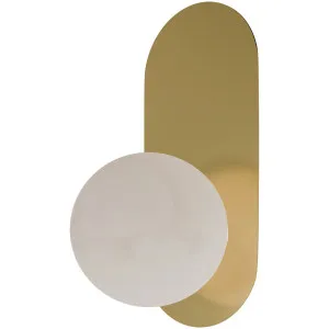 Calibo Crest Alabaster Glass 140mm Orb Wall Light Oval Plate 320mm Brass by Calibo, a Outdoor Lighting for sale on Style Sourcebook