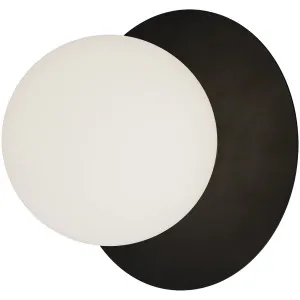 Calibo Crest Opal Glass 140mm Orb Wall Light Round Plate 200mm Black by Calibo, a Outdoor Lighting for sale on Style Sourcebook