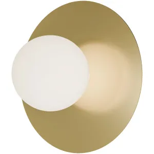 Calibo Crest Opal Glass 140mm Orb Wall Light Round Plate 300mm Brass by Calibo, a Outdoor Lighting for sale on Style Sourcebook