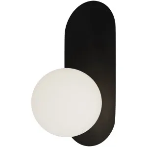 Calibo Crest Alabaster Glass 140mm Orb Wall Light Oval Plate 320mm Black by Calibo, a Outdoor Lighting for sale on Style Sourcebook