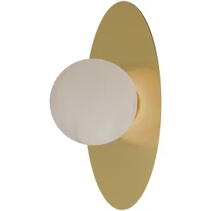 Calibo Crest Alabaster Glass 120mm Orb Wall Light Oval Plate 300mm Brass by Calibo, a Outdoor Lighting for sale on Style Sourcebook