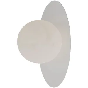 Calibo Crest Alabaster Glass 140mm Orb Wall Light Oval Plate 300mm White by Calibo, a Outdoor Lighting for sale on Style Sourcebook