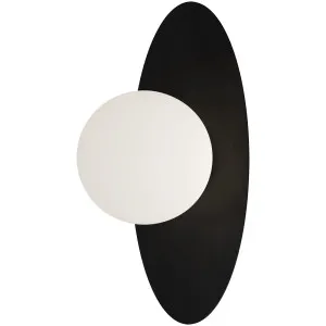 Calibo Crest Opal Glass 120mm Orb Wall Light Oval Plate 300mm Black by Calibo, a Outdoor Lighting for sale on Style Sourcebook