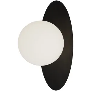 Calibo Crest Opal Glass 140mm Orb Wall Light Oval Plate 300mm Black by Calibo, a Outdoor Lighting for sale on Style Sourcebook