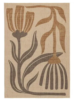 Marzon Beige and Brown Botanical Washable Rug by Miss Amara, a Contemporary Rugs for sale on Style Sourcebook