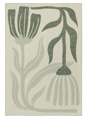 Quella Green Botanical Washable Rug by Miss Amara, a Contemporary Rugs for sale on Style Sourcebook