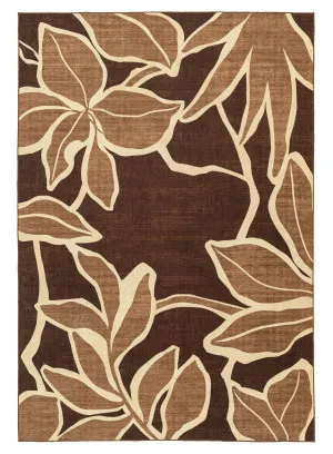 Tamika Brown and Rust Botanical Washable Rug by Miss Amara, a Contemporary Rugs for sale on Style Sourcebook