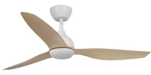 Claro Whisper 52" IP66 DC Coastal Ceiling Fan with LED Light and Remote White and Light Oak by Claro, a Ceiling Fans for sale on Style Sourcebook