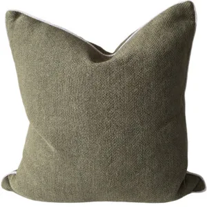 RESTOCK IN MAY | Hailey Linen Chenille Cushion 55cm Square - Moss Green with Natural Piping by null, a Cushions, Decorative Pillows for sale on Style Sourcebook
