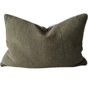 Hailey Linen Chenille Cushion 40x60cm Lumbar - Moss Green with Natural Piping by null, a Cushions, Decorative Pillows for sale on Style Sourcebook