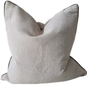 Hailey Linen Chenille Cushion 55cm Square - Natural with Moss Green Piping by null, a Cushions, Decorative Pillows for sale on Style Sourcebook