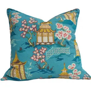 Designer Fabric Linen Cushion 55cm Square Feather Filled-Chinoiserie Cherry Blossom by null, a Cushions, Decorative Pillows for sale on Style Sourcebook