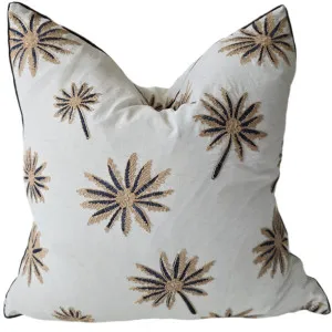 LAST ONE - Palm Tree Embroidery Cotton Cushion 55cm Square - Off White by null, a Cushions, Decorative Pillows for sale on Style Sourcebook