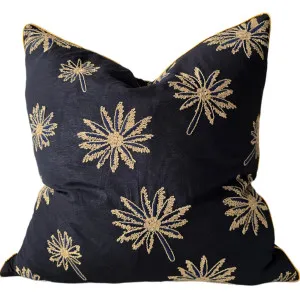 Palm Tree Embroidery Cotton Cushion 55cm Square - Black by null, a Cushions, Decorative Pillows for sale on Style Sourcebook