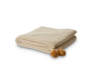 Priya Pompom Knit Throw - Oatmeal/Mustard - Mocka by Mocka., a Throws for sale on Style Sourcebook