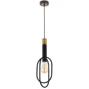 Telbix Marvin 1 Light Oval Pendant Black and Gold by Telbix, a Pendant Lighting for sale on Style Sourcebook