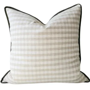 Reine Heavyweight Linen Cushion 55cm Square - Gingham | Army Green Border by null, a Cushions, Decorative Pillows for sale on Style Sourcebook