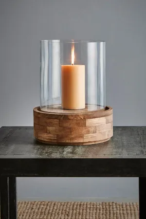 Amalfi Large - Dark Natural/Clear Glass - Glass And Wood Hurricane Lamp by Florabelle Living, a Lanterns for sale on Style Sourcebook