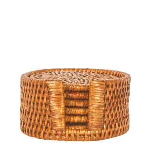 Paume Rattan Round Coaster Set 6 Antique Brown by Florabelle Living, a Placemats for sale on Style Sourcebook