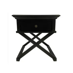 Sorrento Cross Leg Hamptons BedSide Table W/Drawer Black by Florabelle Living, a Coffee Table for sale on Style Sourcebook