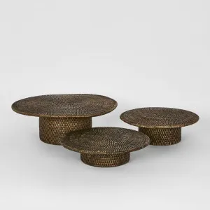 Paume Rattan Footed Stand Set 3 Antique Brown by Florabelle Living, a Platters & Serving Boards for sale on Style Sourcebook