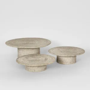 Paume Rattan Footed Stand Set 3 White Wash by Florabelle Living, a Platters & Serving Boards for sale on Style Sourcebook